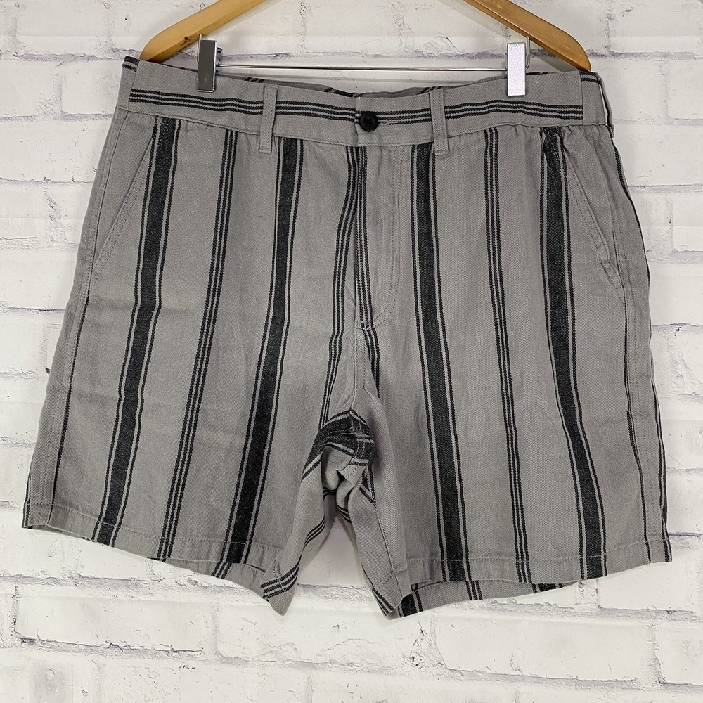 Madewell Shorts Men's Large Chino Hemp Blend Gray Striped 7" Inseam NWT